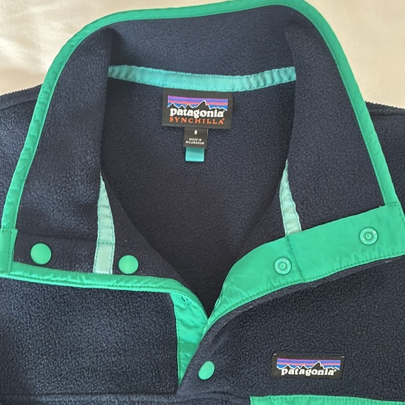 Patagonia Women Synchilla Snap T Fleece Pullover Blue w/green trim sz S - Picture 4 of 7